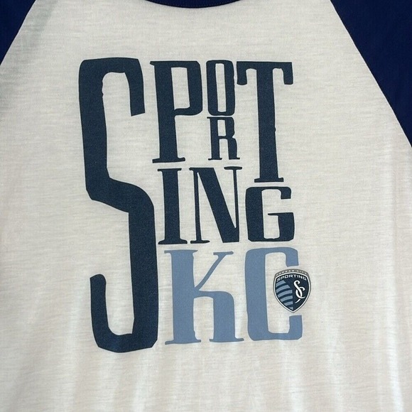 Mitchell & Ness Womens Sporting KC 3/4 Sleeve Tshirt‎ Size XL White Blue Soccer - Picture 4 of 9